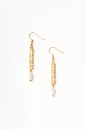 18k Textured Gold Pearl Drop Earrings