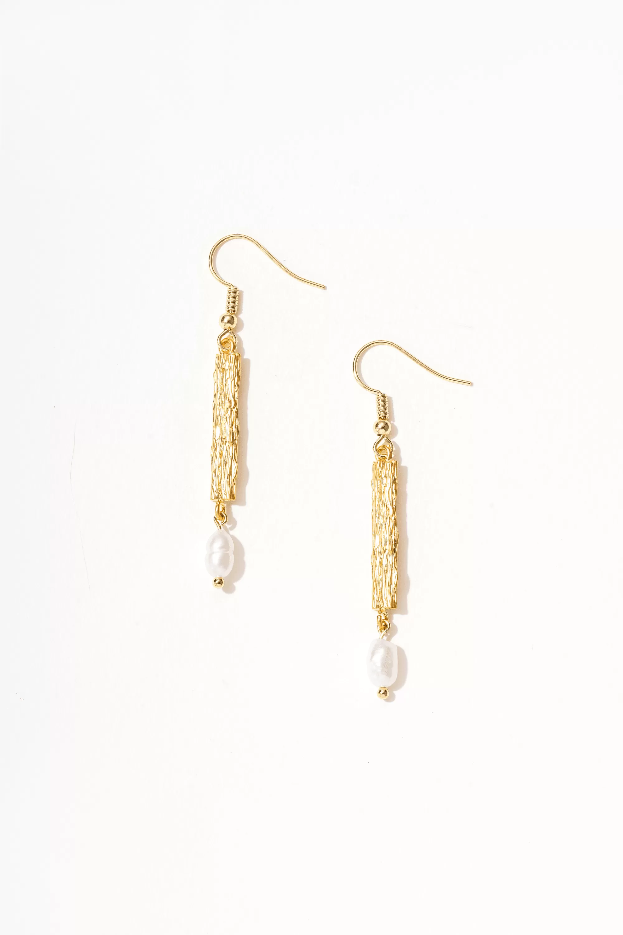 18k Textured Gold Pearl Drop Earrings