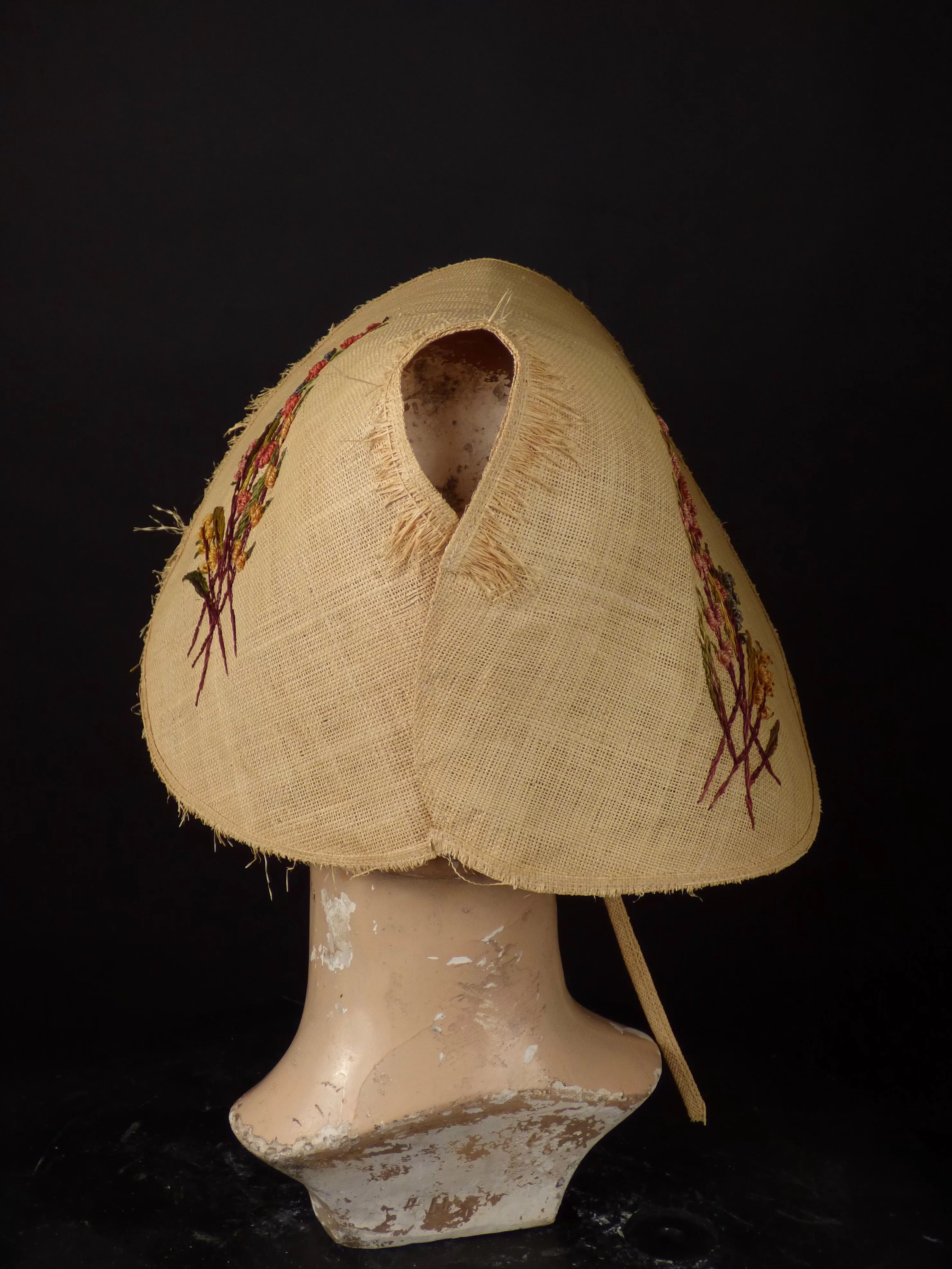 1930s Embroidered Straw Bonnet