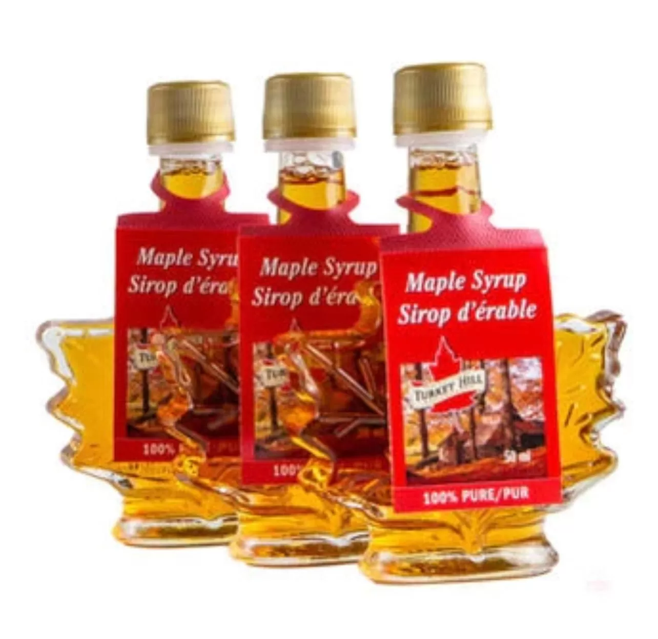 3 X  50 Ml Canadian turkey hill Maple syrup Maple Leaf Shaped Bottles