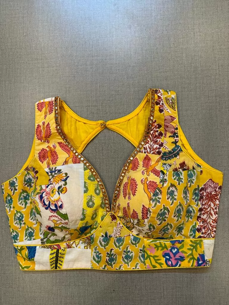 50W503-RO - Yellow Printed Designer Indian Blouse