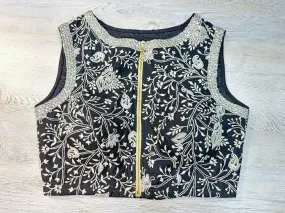 50W538-RO Navy Blue Silver Embroidered Blouse