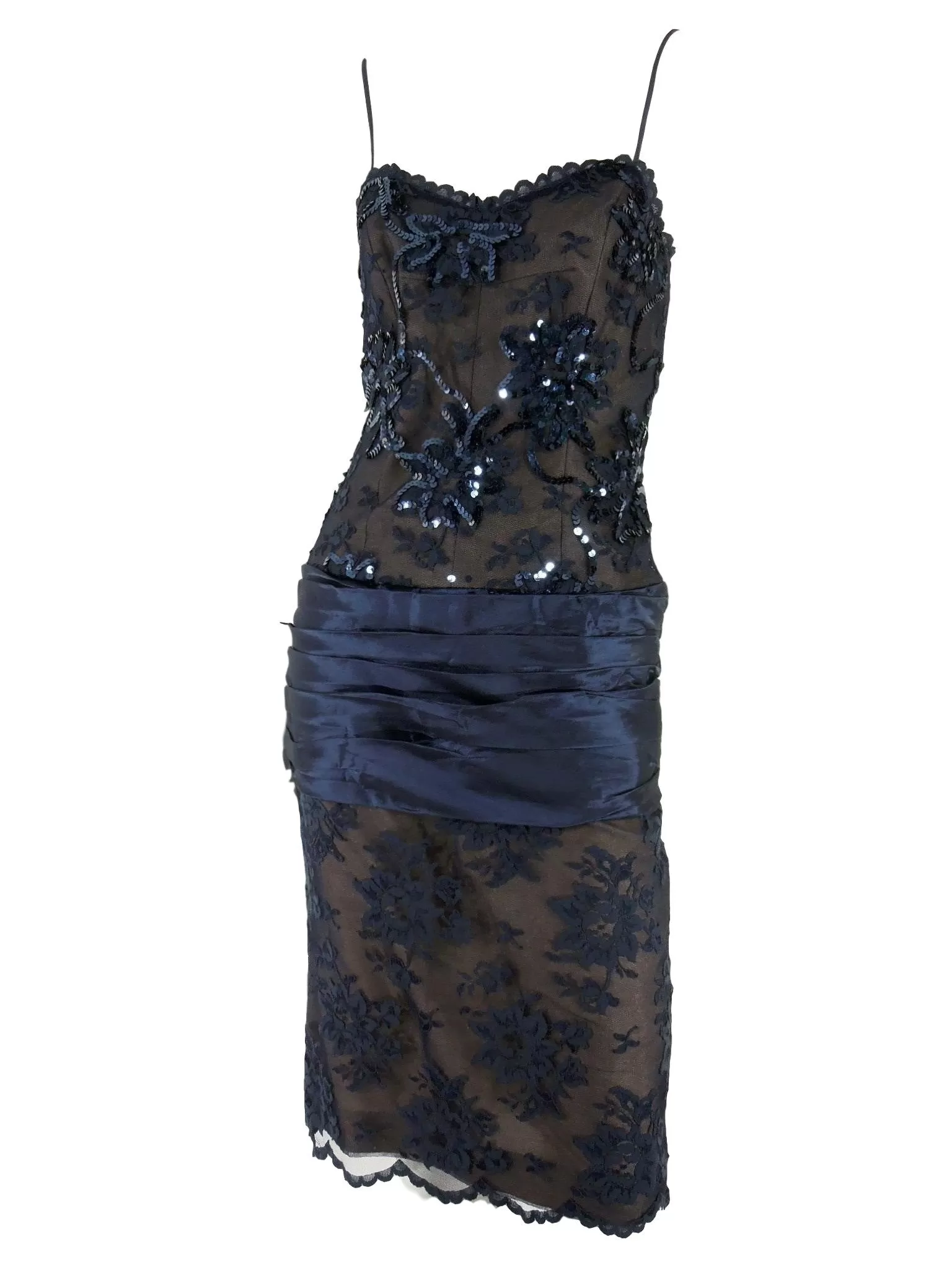 80s Navy Lace Cocktail Dress - med