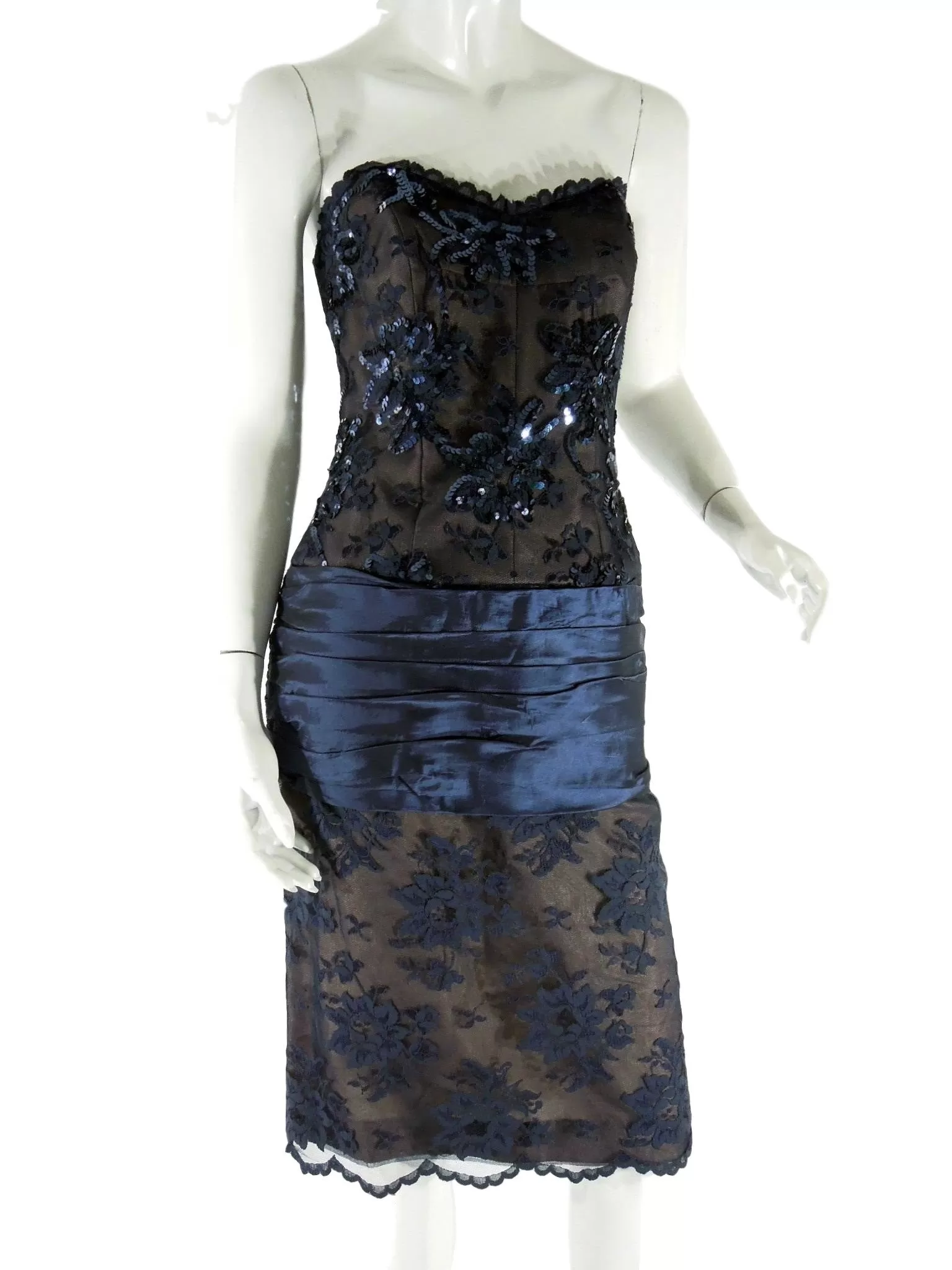 80s Navy Lace Cocktail Dress - med