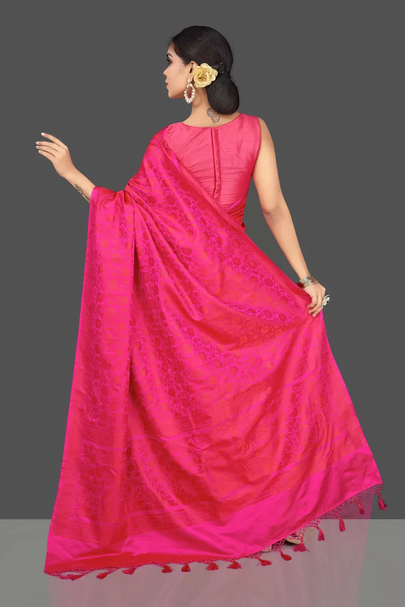 90J762 Bright Pink Tanchoi Banarasi Saree