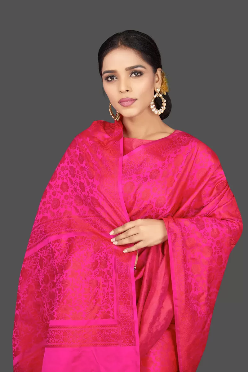 90J762 Bright Pink Tanchoi Banarasi Saree