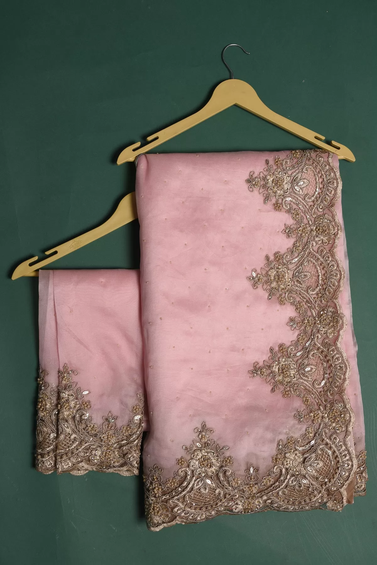 90N014 Powder Pink Embroidered Organza Saree