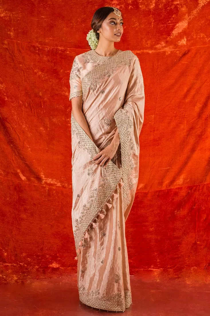 90Z026-RO Pink Embroidered Handloom Saree with Blouse