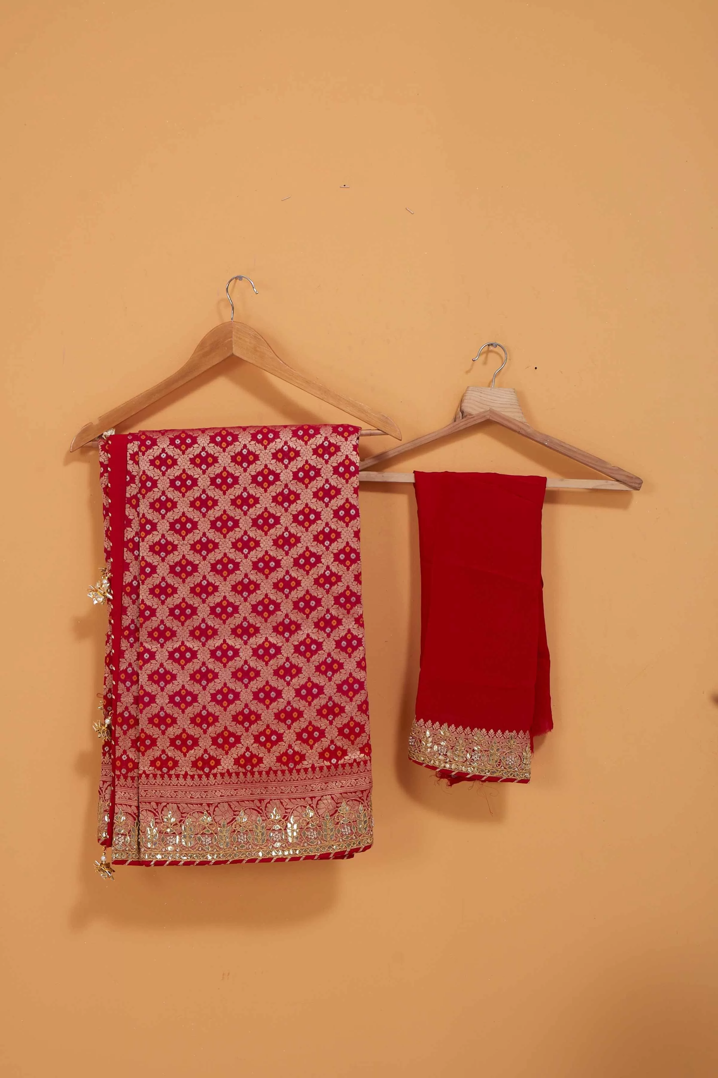 91A024 Red Bandhej Banarasi Saree with Embroidered Border