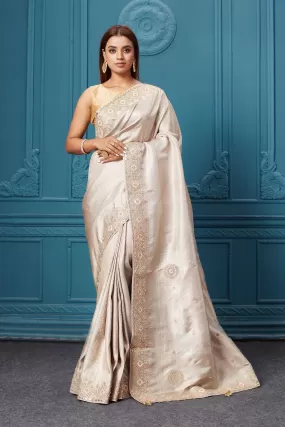 91A041 Light Grey Embroidered Kanjivaram Silk Saree