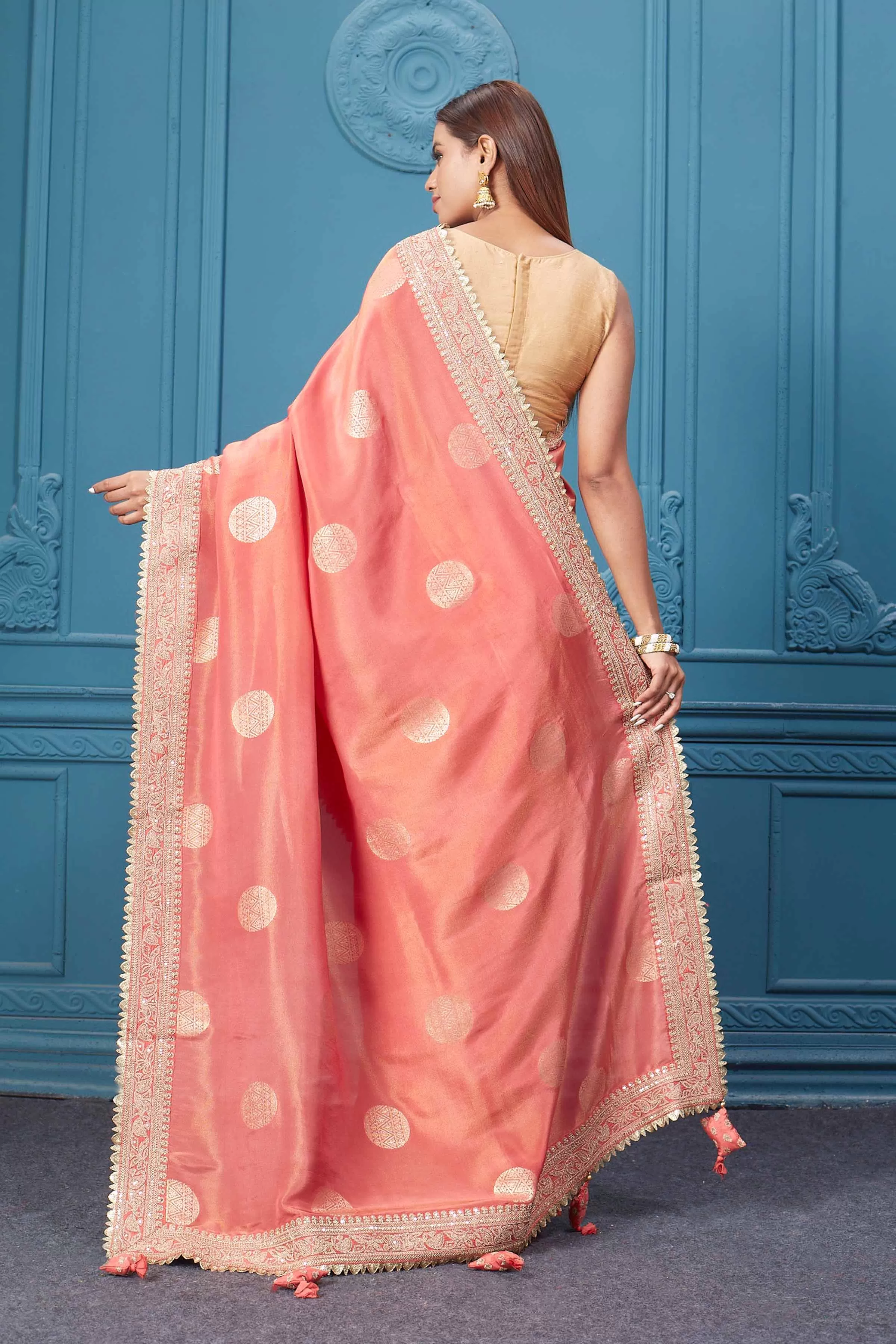 91A117 Coral Summer Georgette Saree with Embroidered Border