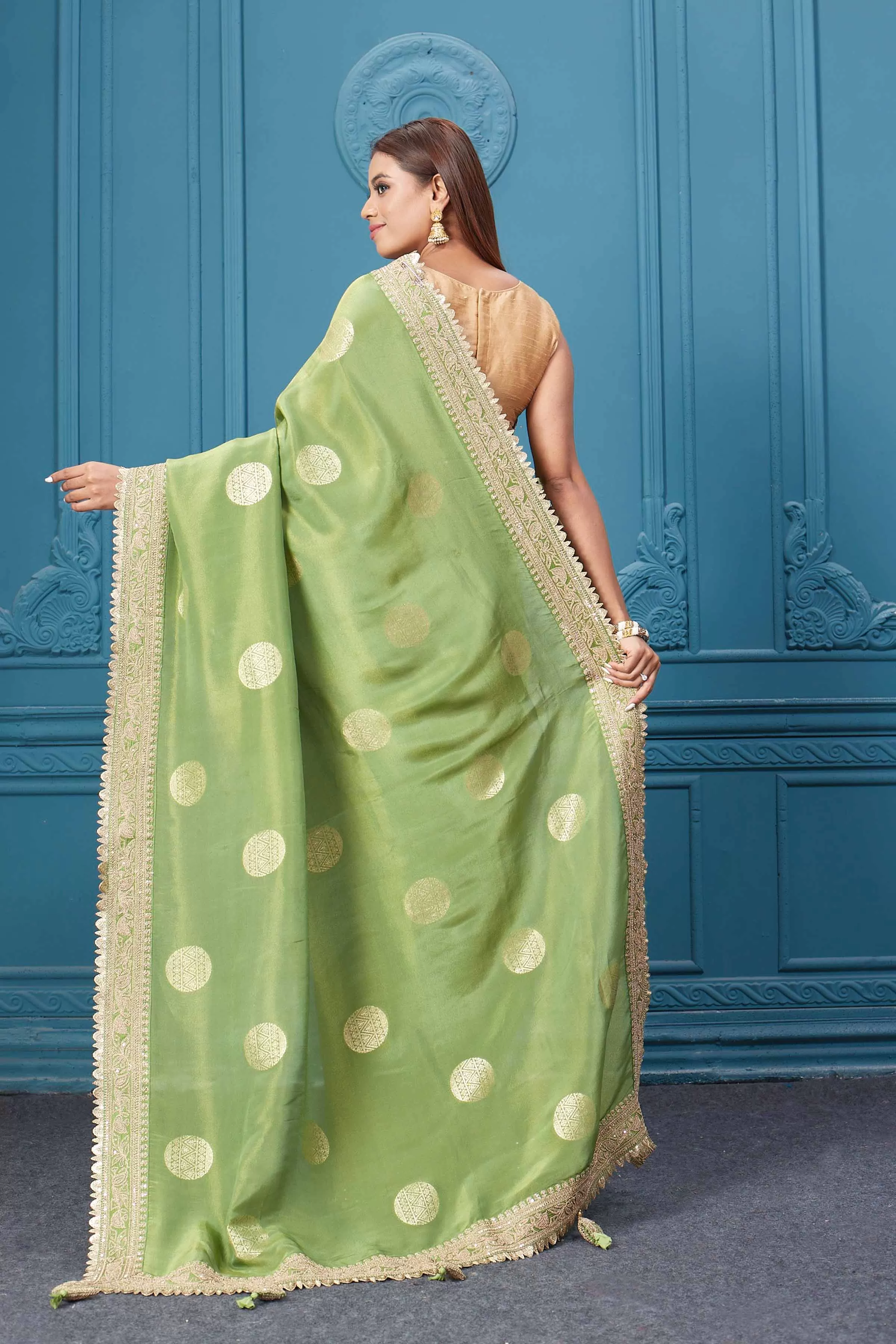 91A118 Light Green Georgette Saree with Embroidered Border