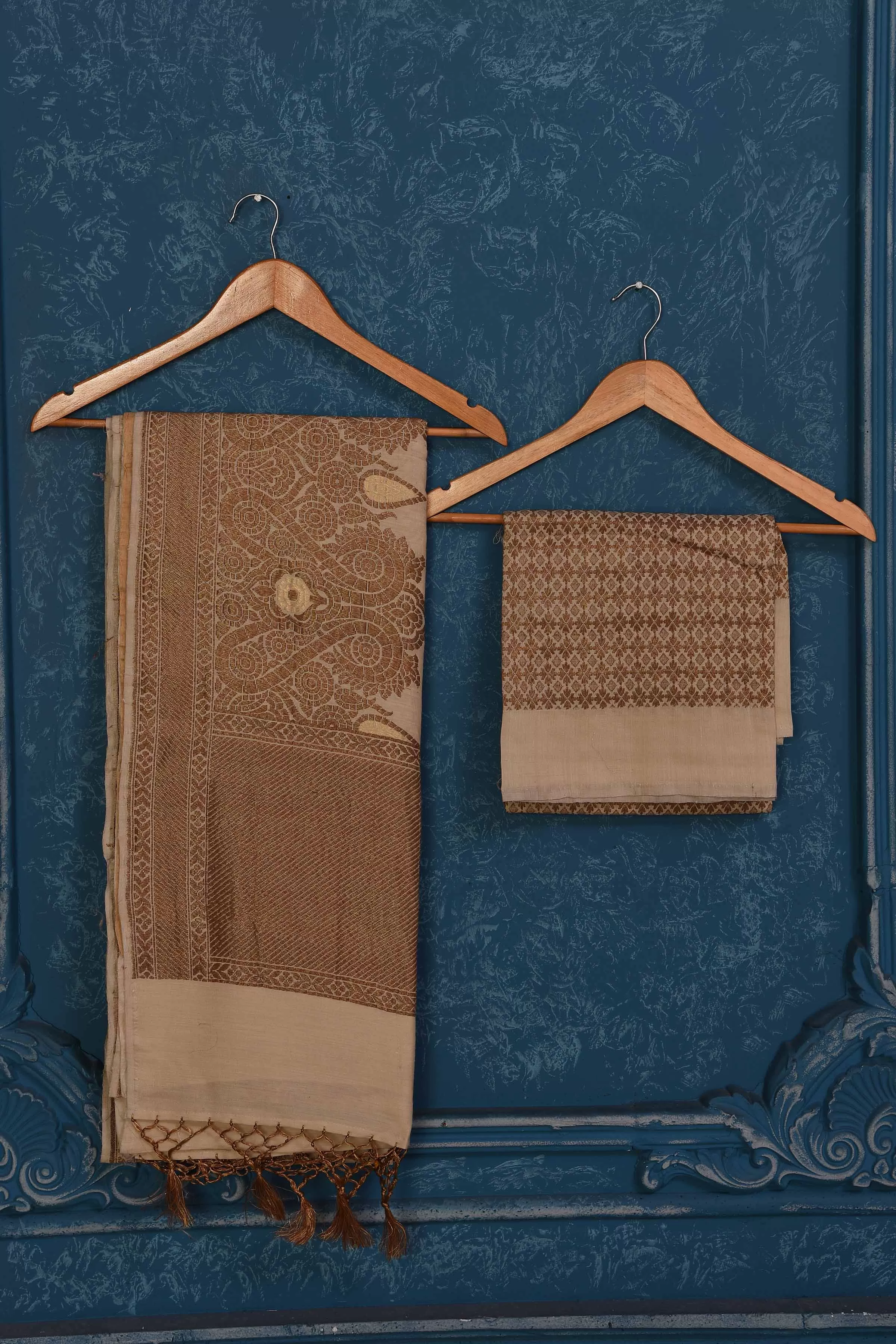 91A198 Cream Muga Banarasi Saree with Antique Zari Border