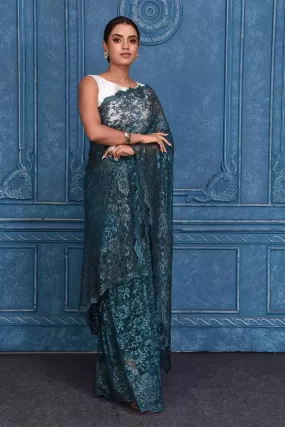 91A205 Teal Designer Lace Saree