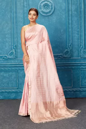 91A261 Powder Pink Banarasi Silk Saree with Zari Stripes