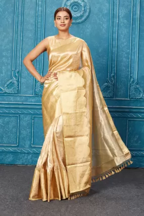 91A269 Golden Banarasi Tissue Zari Saree with Golden Border