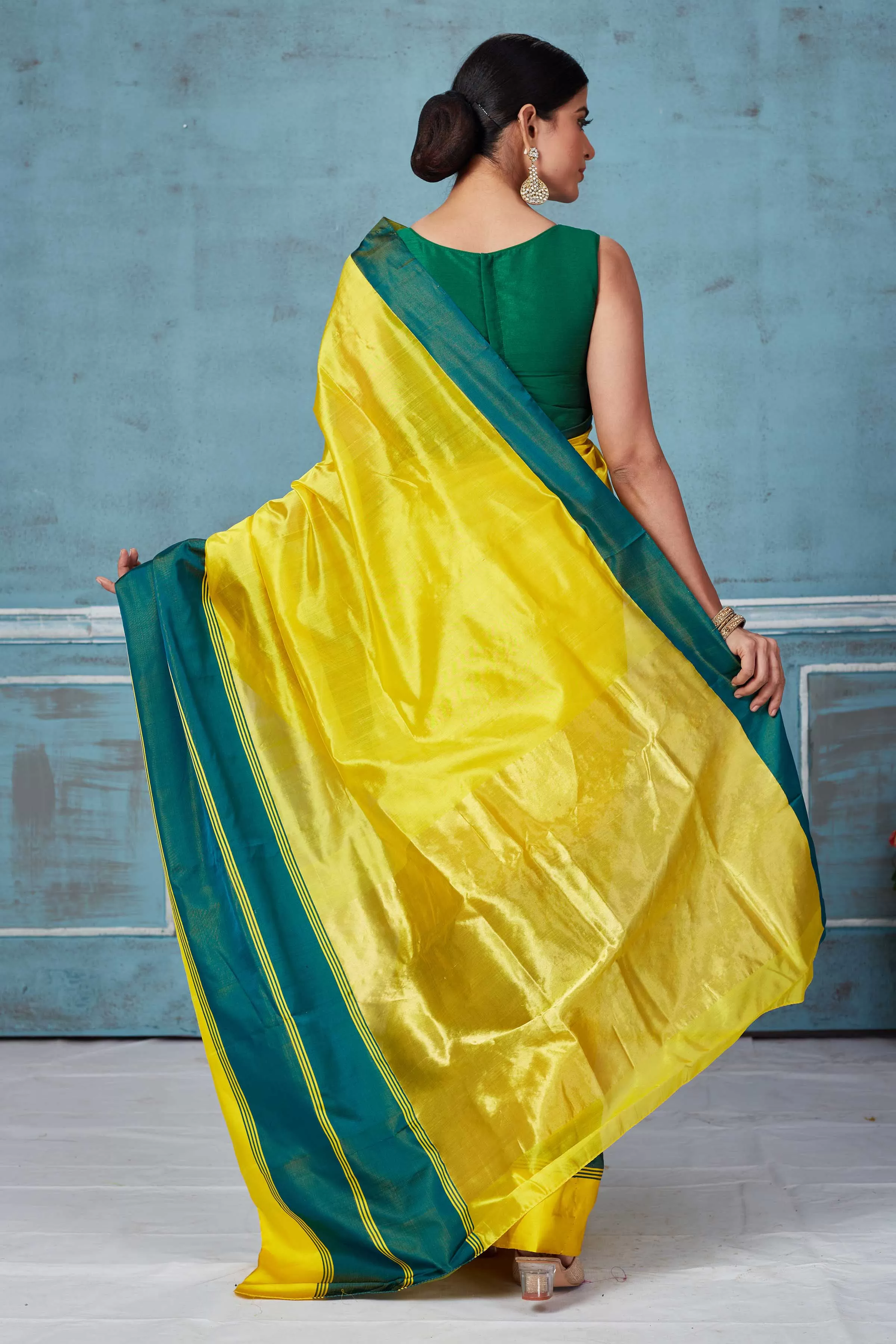 92A151 Yellow Pattu Silk Saree With Green Mashru Border