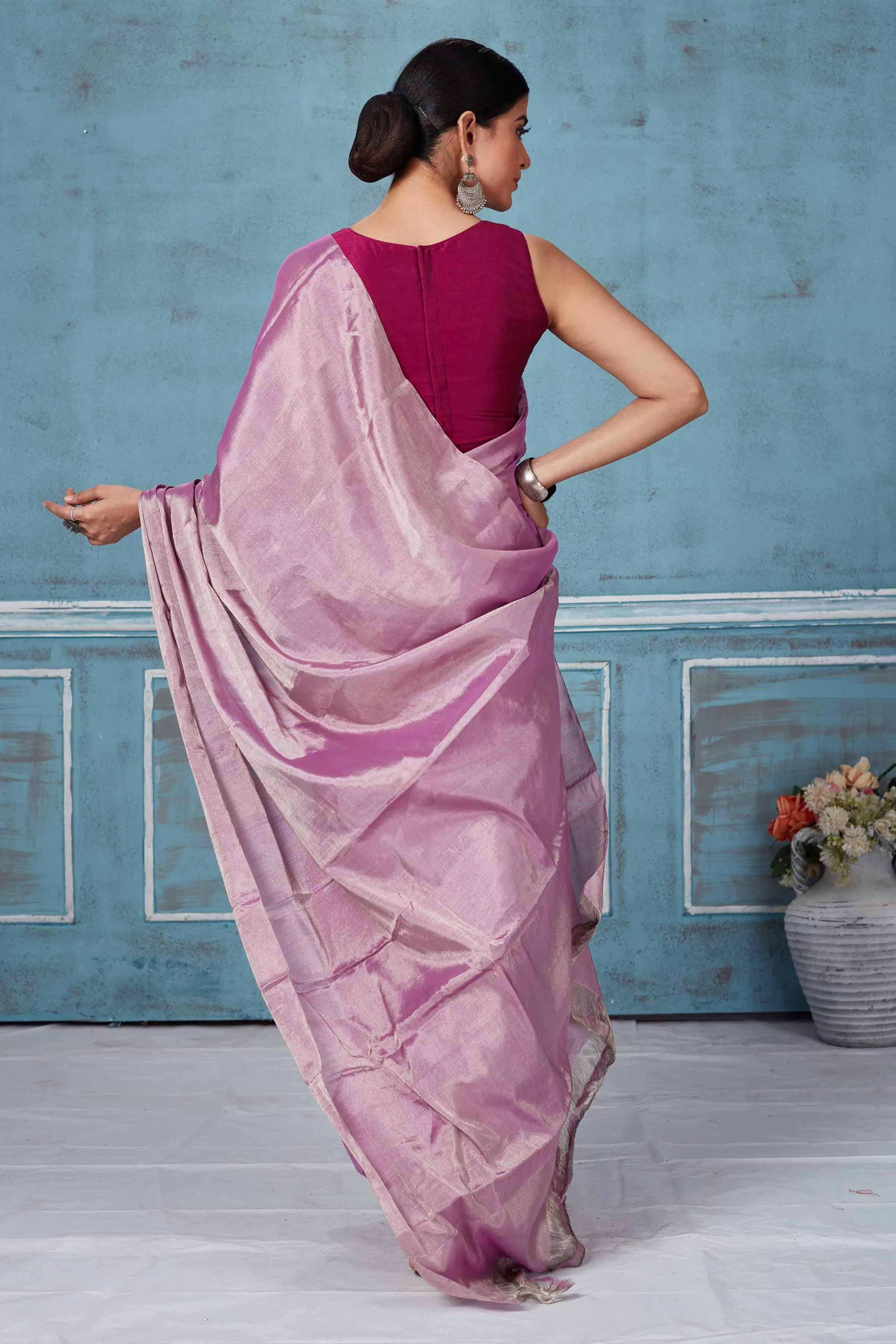 92A172 Onion Pink Silver Zari Tissue Silk Saree