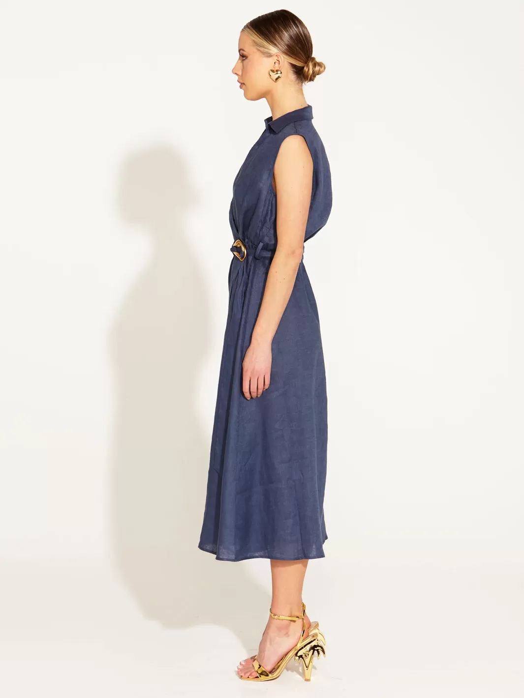 A Walk In The Park Linen Sleeveless Midi Dress