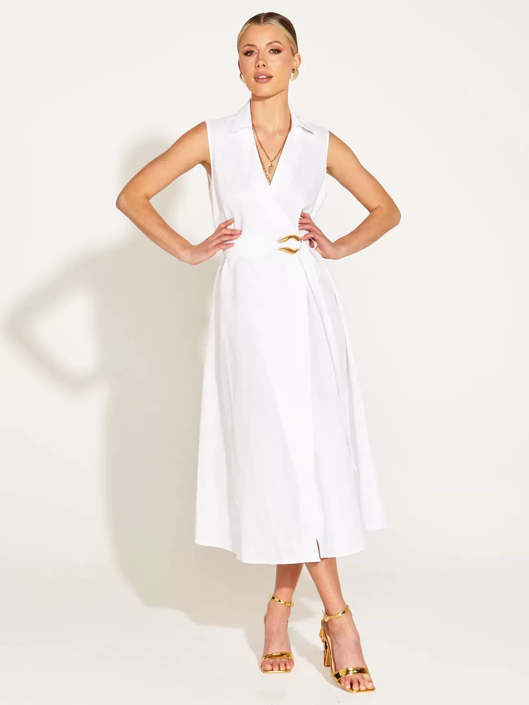 A Walk In The Park Linen Sleeveless Midi Dress