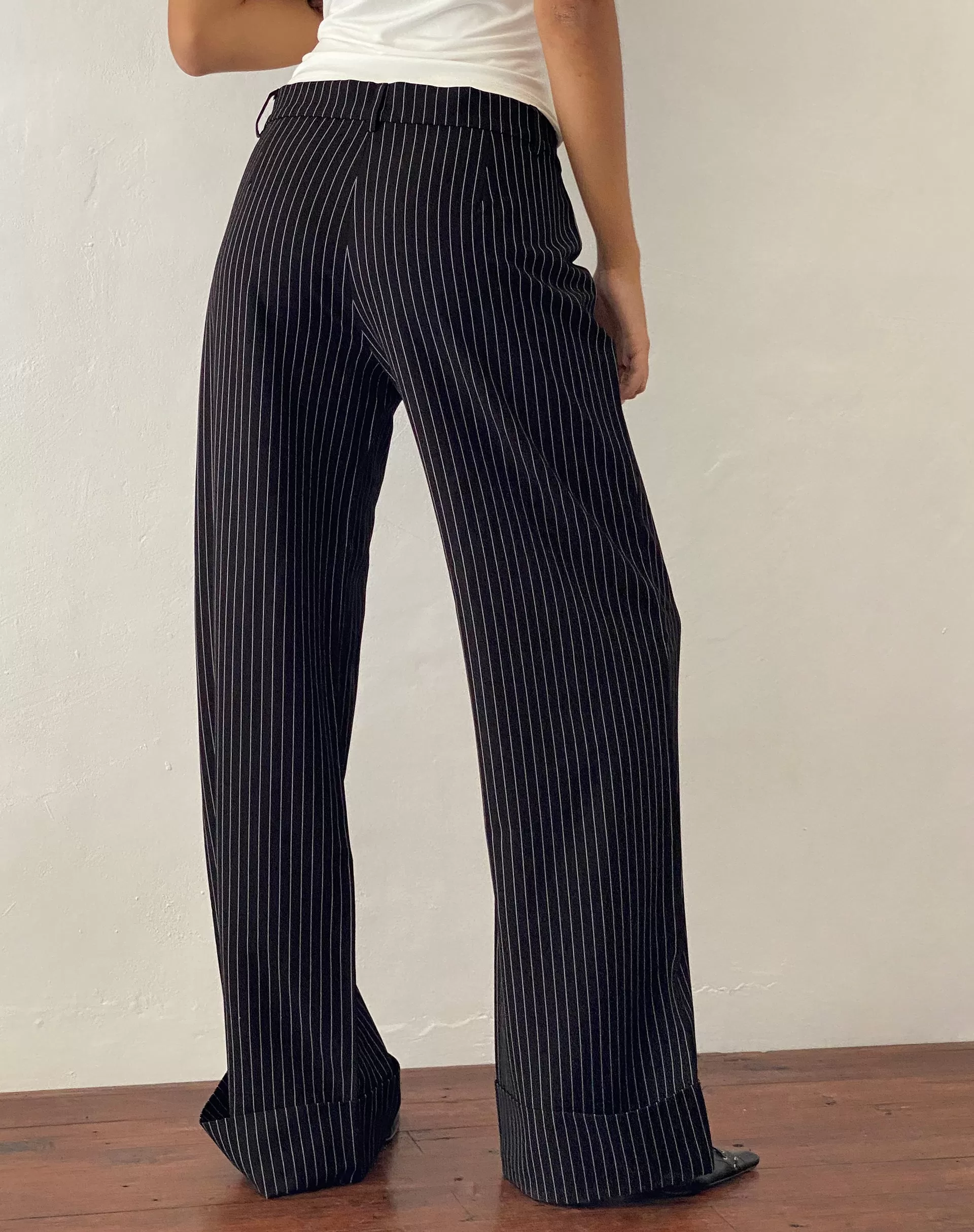 Abba Low Rise Trouser in Black Pinstripe Tailoring