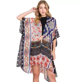 Abstract Paisley Flower Print Kimono Poncho