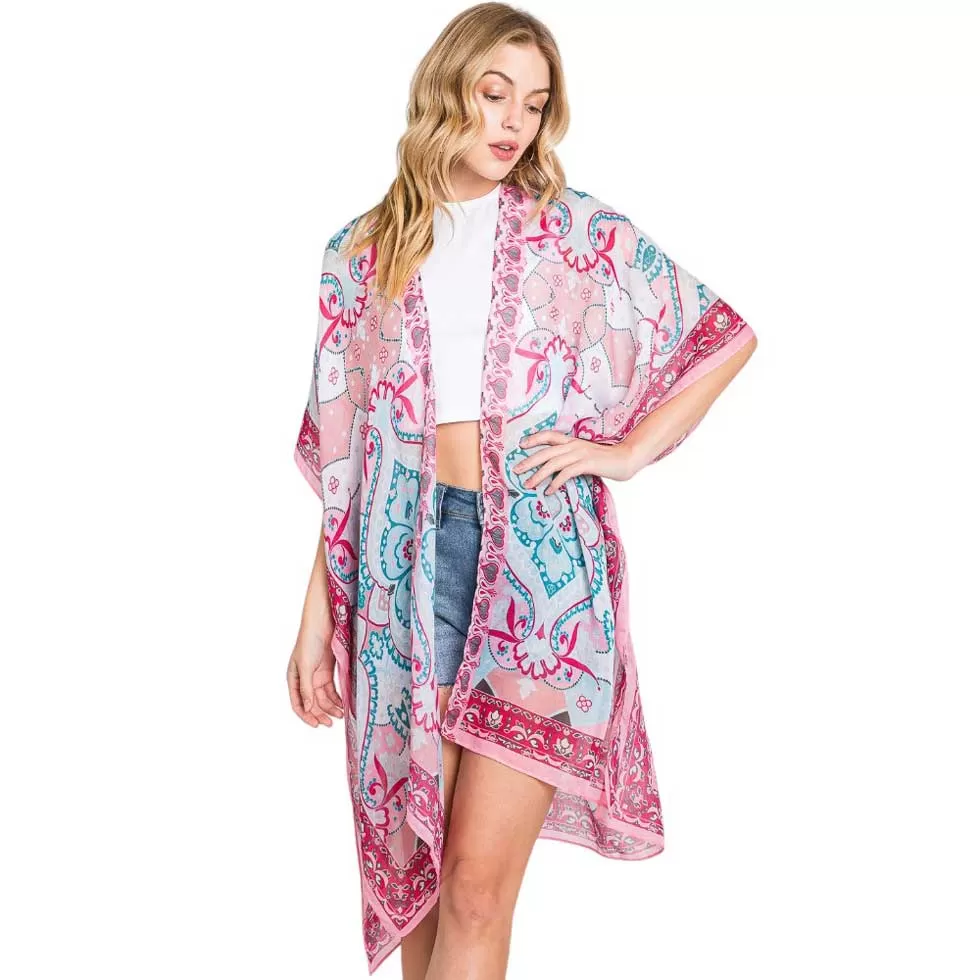 Abstract Paisley Print Kimono Poncho