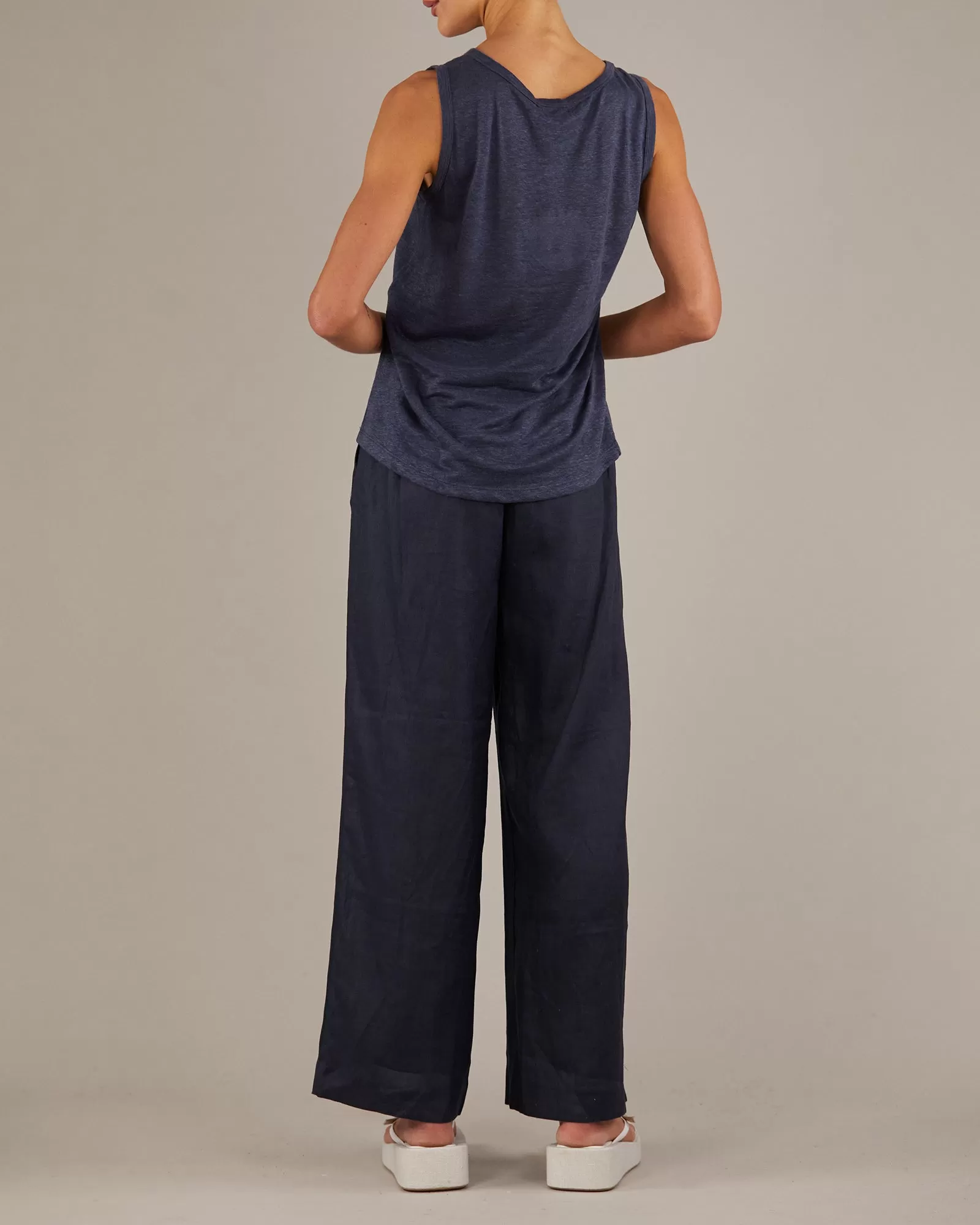 Aceline Linen Jersey Tank - Navy