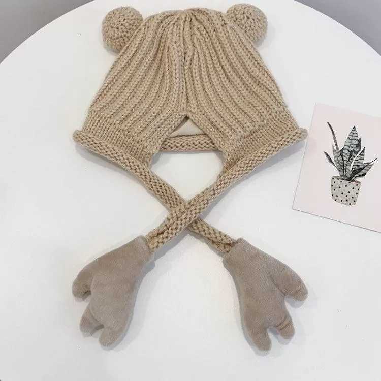 Adorable Knitted Frog Hat for Kids - Warm Woolen Bomber Beanie