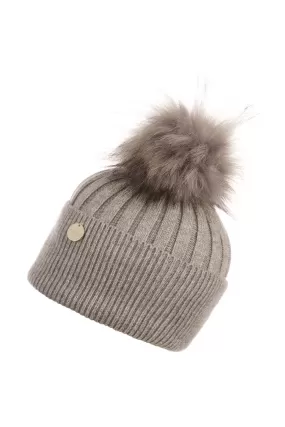 Adults Whisper Grey Angora Beanie with matching Pom