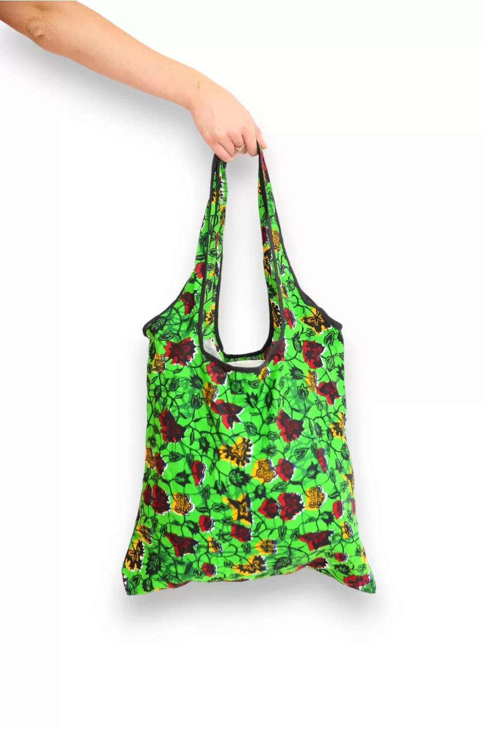 AFRI BEADS FABRIC SHOPPING BAG GREEN