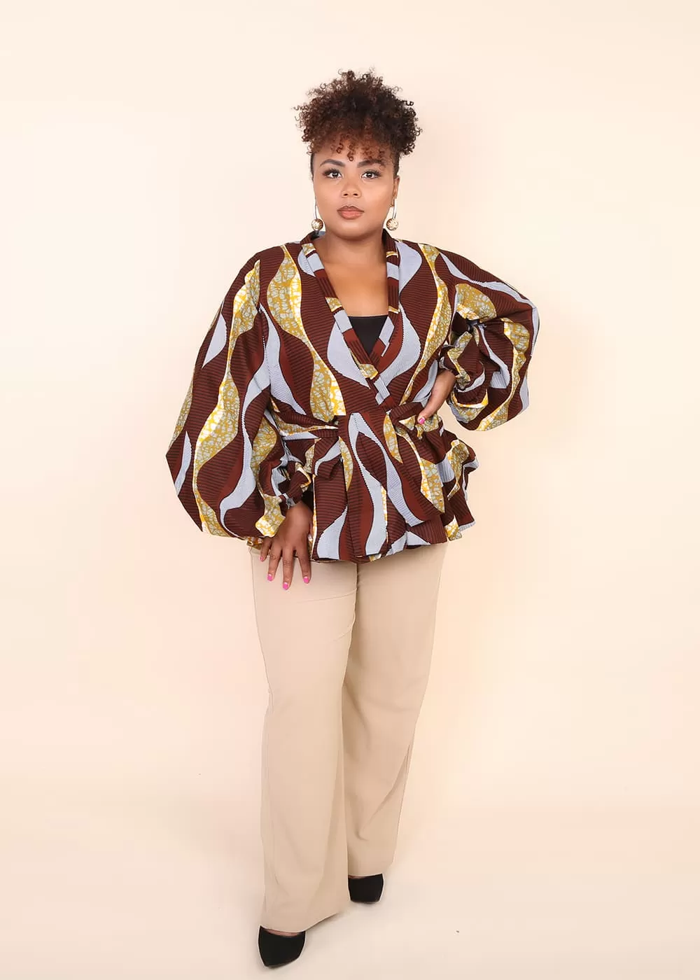 AIDA African Print Women's Blouse (Puff Sleeve Peplum)