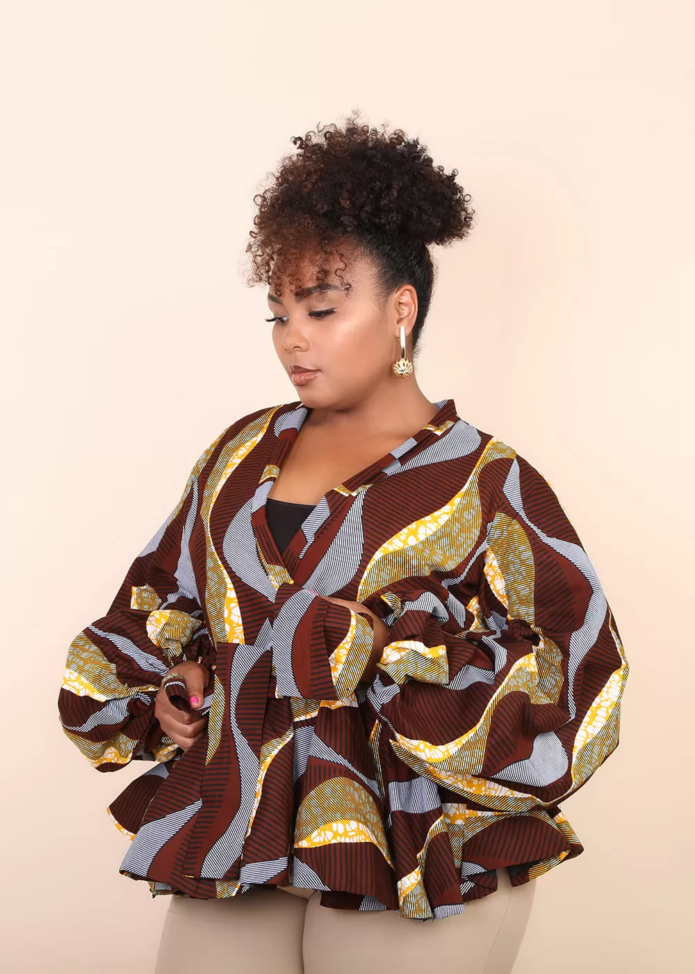 AIDA African Print Women's Blouse (Puff Sleeve Peplum)