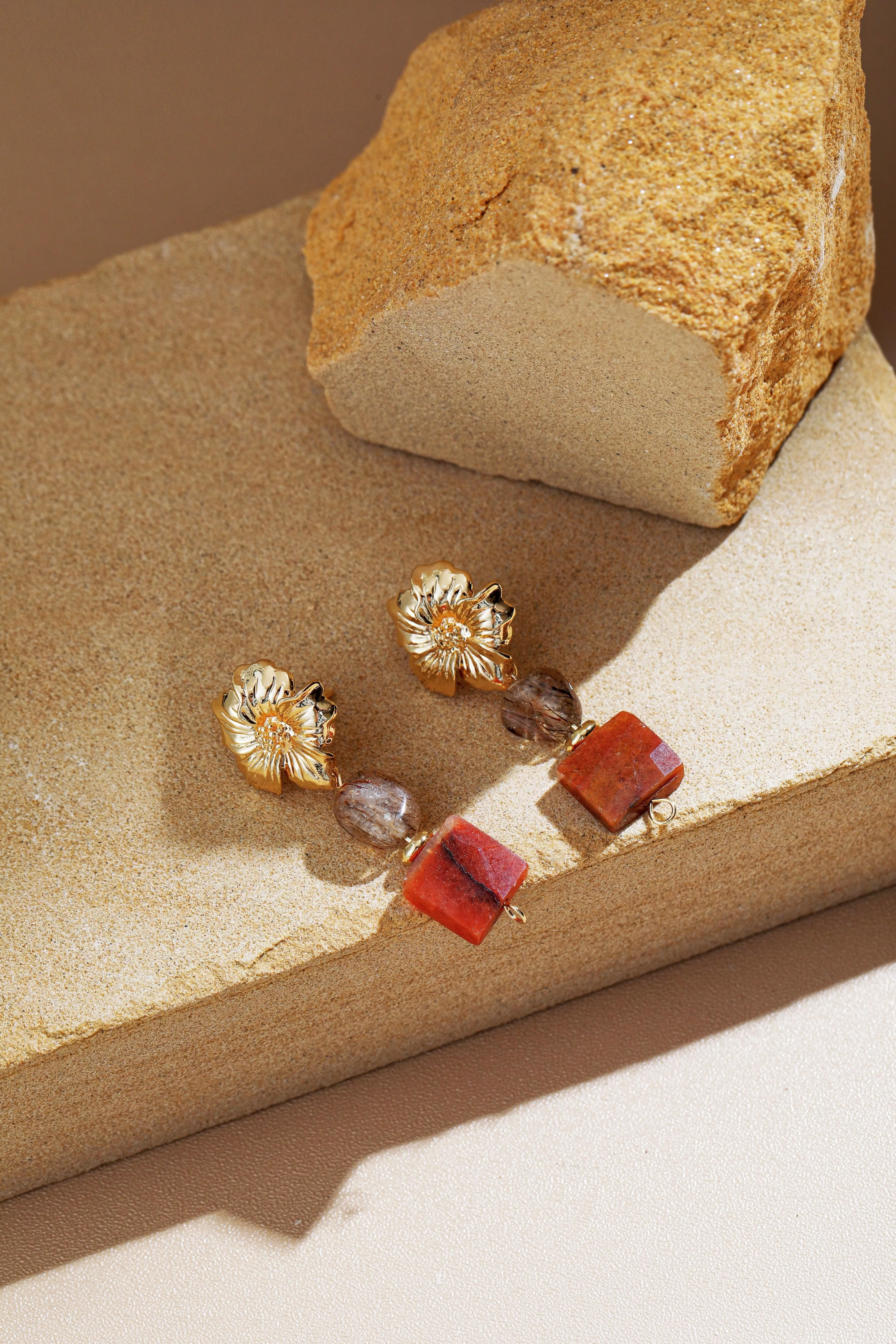 Amber Agate with Rutilated Quartz Earrings