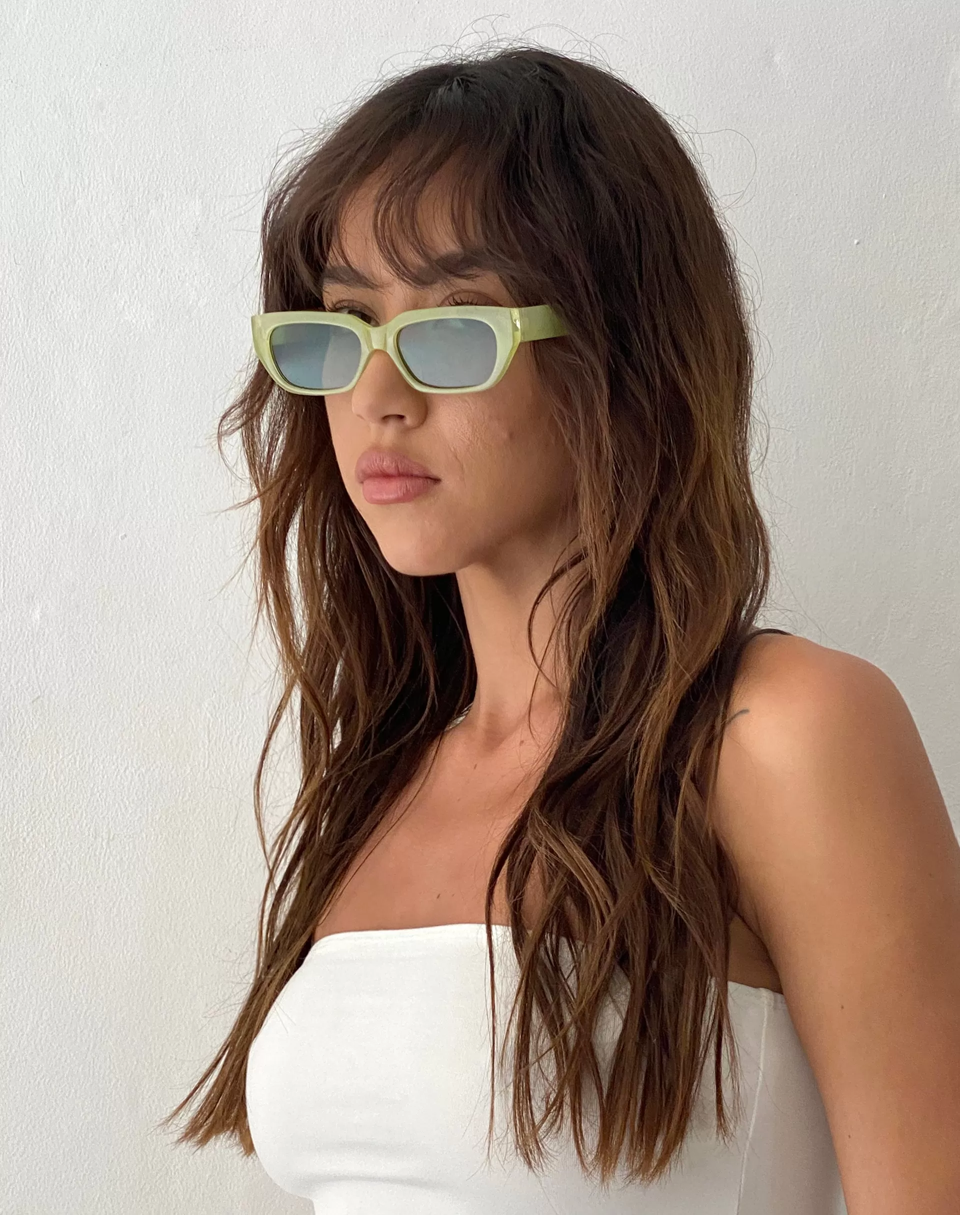 Amiah Rectangle Sunglasses in Light Green