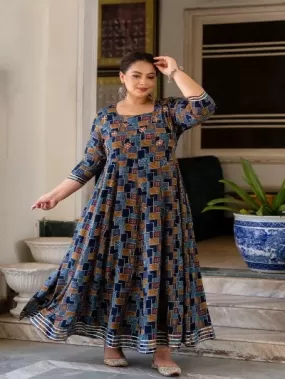 Anarkali Plus Size Blue Kurti for women