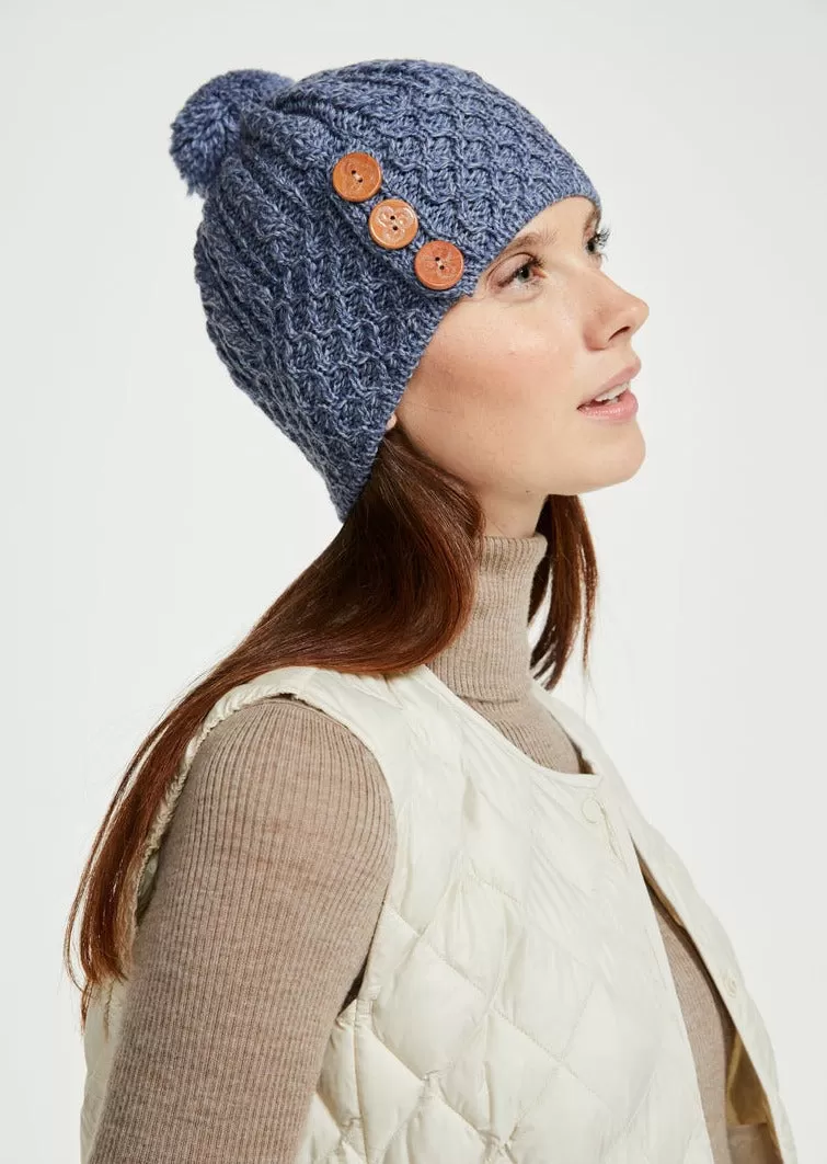 Aran Button Hat | Denim