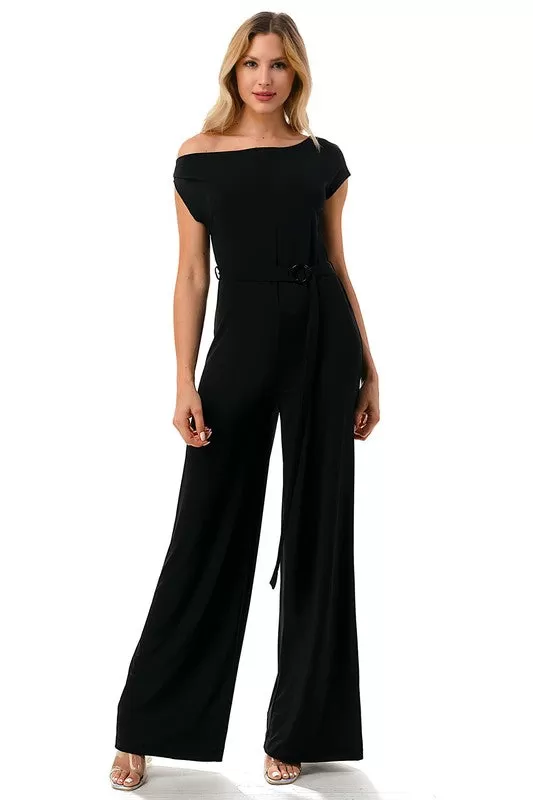 Ariella - Drop Shoulder Belted Jumpsuit