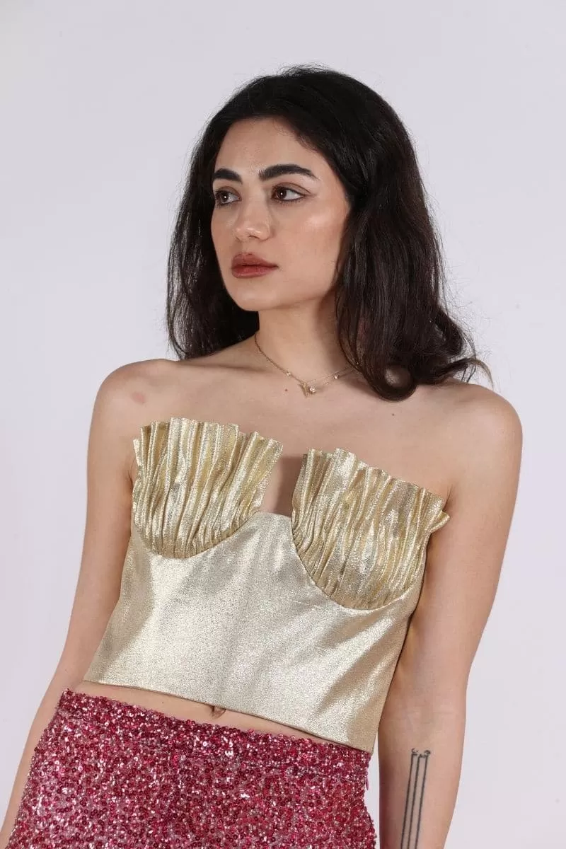 AVA GOLD STRAPLESS RUFFLE CORSET TOP