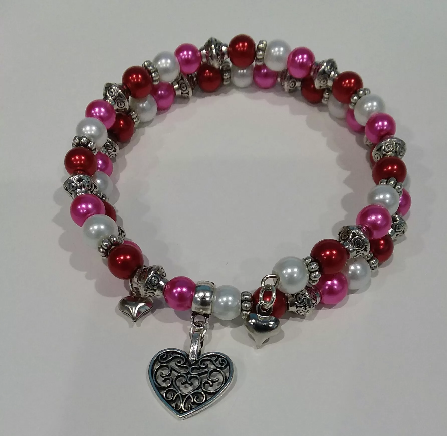 AVBeads Memory Wire Bracelet Beaded 2-Layer Wrap with Charms Valentine's