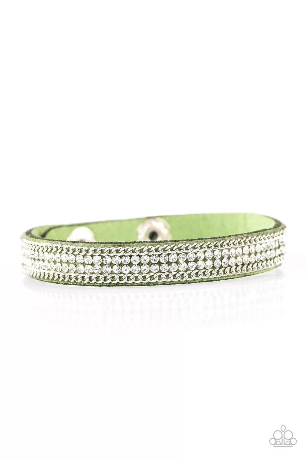 Babe Bling Green and White Narrow Wrap Snap Bracelet - Paparazzi Accessories