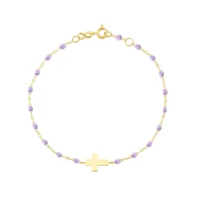 Baby Cross Charm Classic Gigi Lilac bracelet, Yellow Gold, 5.1"