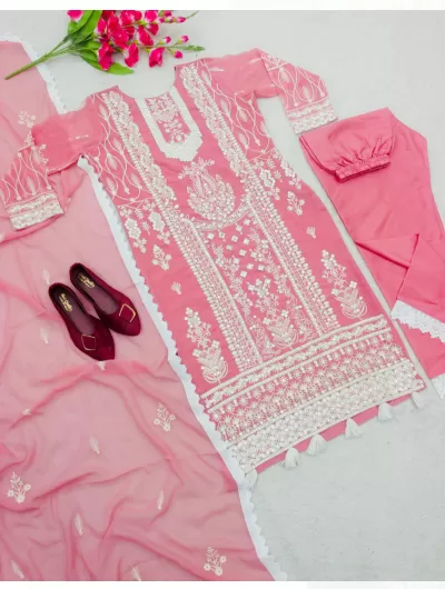 Baby Pink Embroidery Lace Readymade Suit