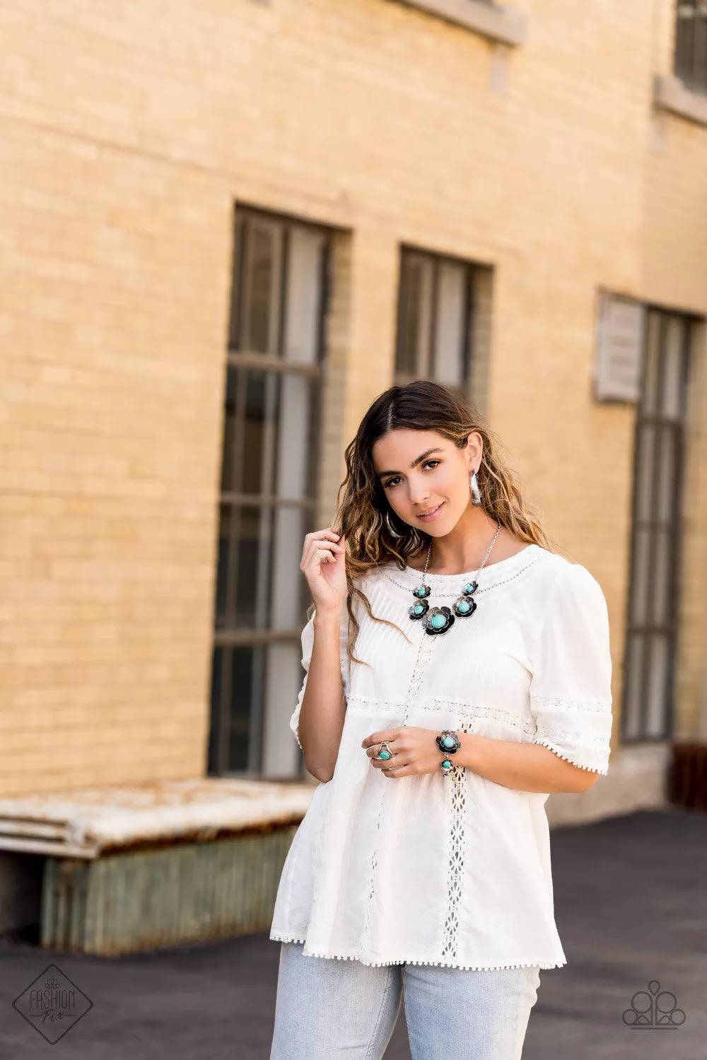 Badlands Blossom Turquoise Blue Stone and Silver Flower Bracelet - Paparazzi Accessories