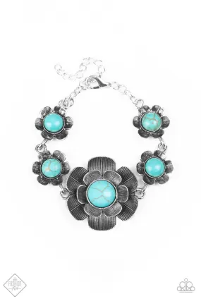 Badlands Blossom Turquoise Blue Stone and Silver Flower Bracelet - Paparazzi Accessories