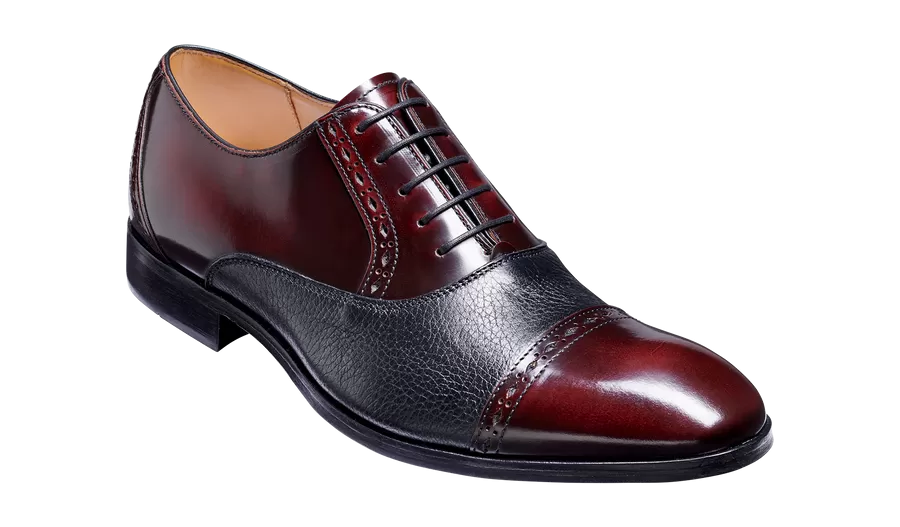 Barker Ramsgate Toe-Cap Oxford Shoe - Burgundy High-Shine/Black