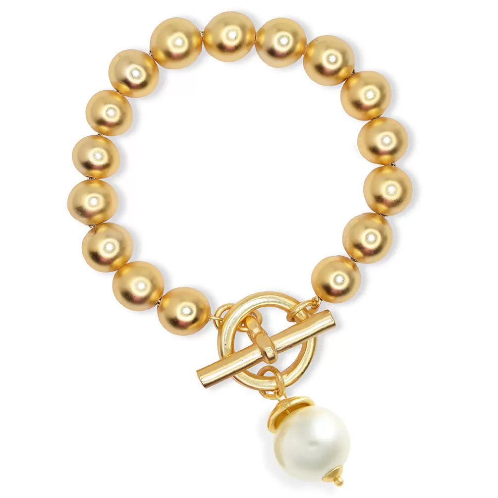 Beaded chain bracelet with pearl charm