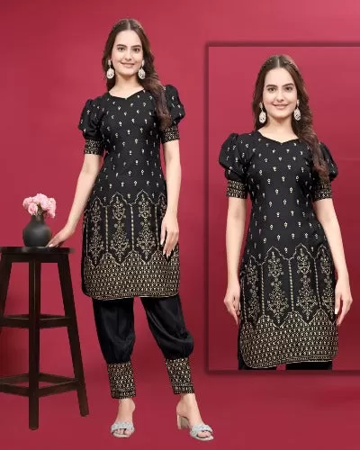 Beautiful Foil Print Rayon Kurti With Balloon Pant Set Of 2