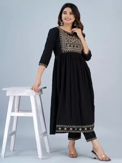 Beautiful Rayon Embroidered Kurti Pant Set