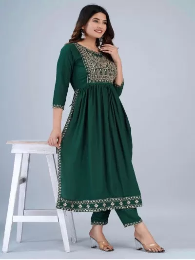 Beautiful Rayon Embroidered Kurti Pant Set